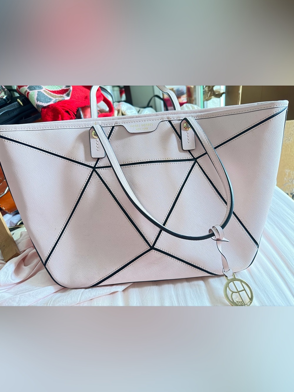 Henri Bendel soft pink tote geometry design